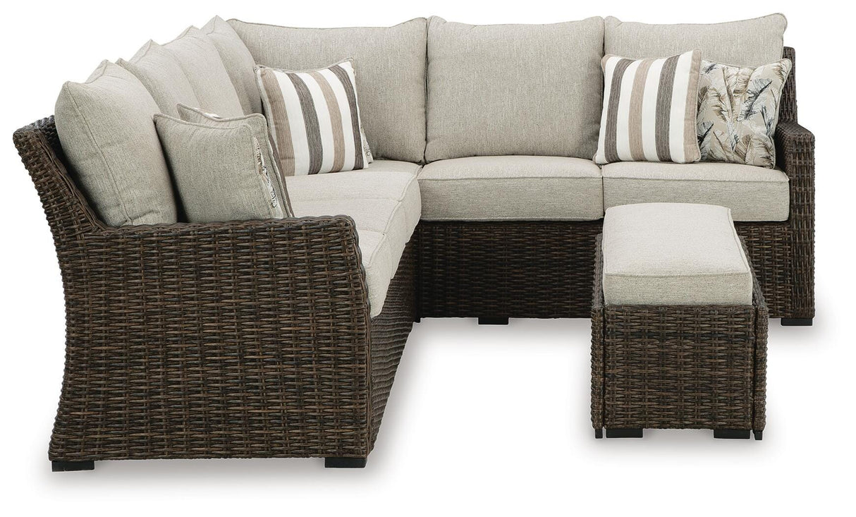 Brook Ranch Brown Outdoor Sectional Set with Lounge Chair and Coffee Table from Ashley - Luna Furniture