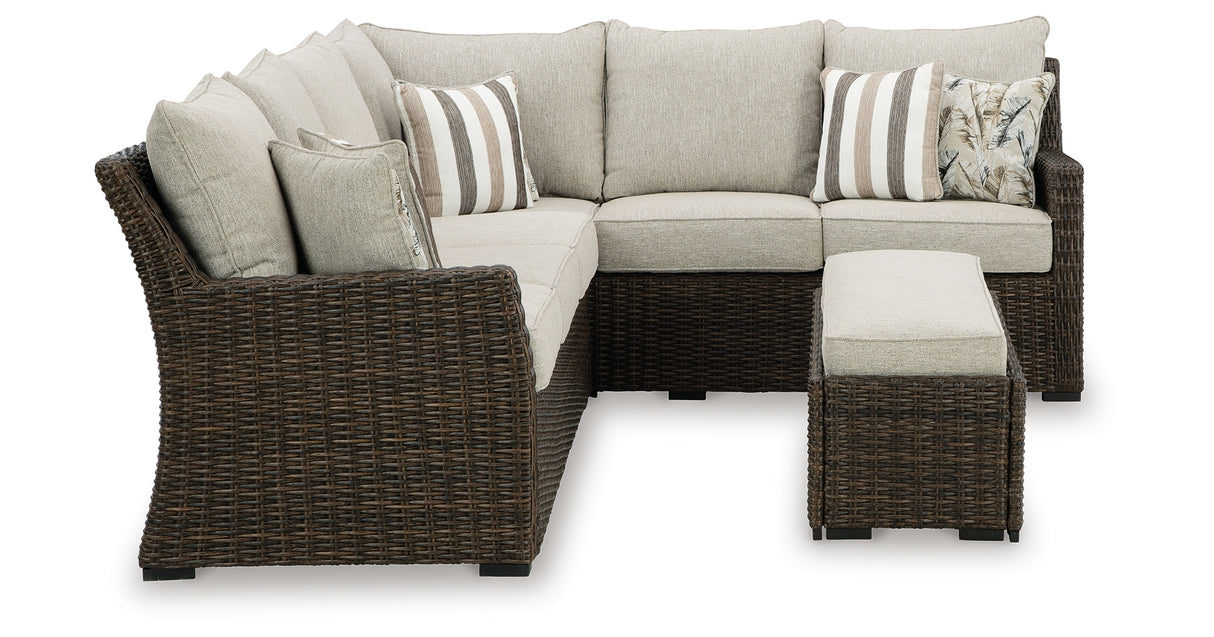 Brook Ranch Brown Outdoor Sofa Sectional/Bench with Cushion from Ashley - Luna Furniture
