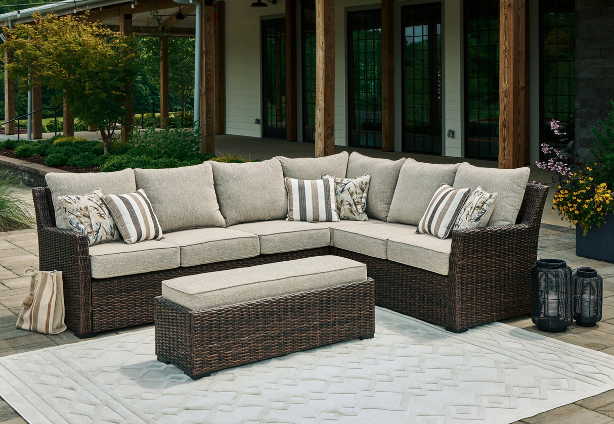 Brook Ranch Brown Outdoor Sectional Set with Lounge Chair and Coffee Table from Ashley - Luna Furniture