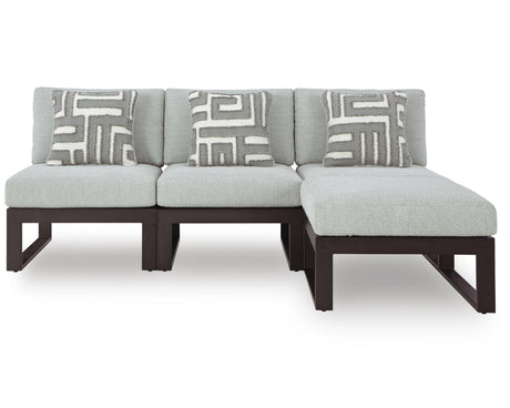 Beachloft Black/Gray 4-Piece Outdoor Armless Chair Set with Ottoman from Ashley - Luna Furniture