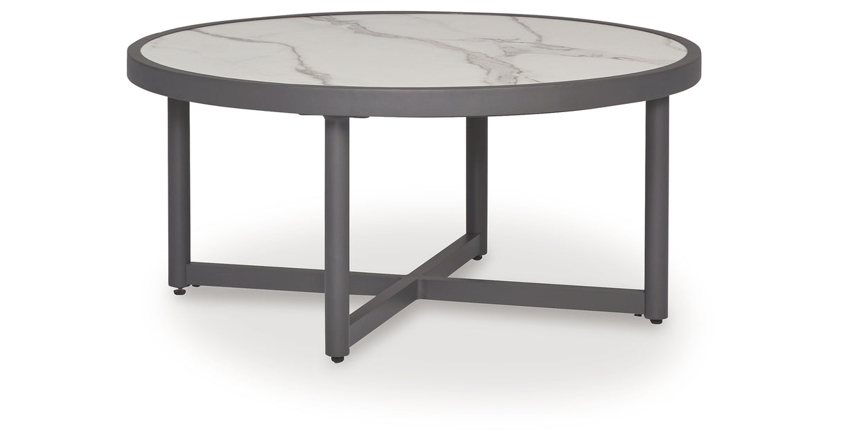 Ocean Beach Outdoor Sofa and Loveseat with Coffee Table in Gray from Ashley Furniture - Luna Furniture