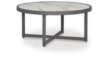 Ocean Beach Outdoor Sofa and Loveseat with Coffee Table in Gray from Ashley Furniture - Luna Furniture