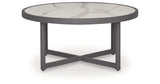 Ocean Beach Outdoor Sofa and Loveseat with Coffee Table in Gray from Ashley Furniture - Luna Furniture