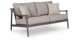 Ocean Beach Outdoor Sofa and Loveseat with Coffee Table in Gray from Ashley Furniture - Luna Furniture