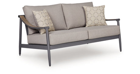 Ocean Beach Outdoor Sofa and Loveseat with Coffee Table in Gray from Ashley Furniture - Luna Furniture