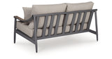 Ocean Beach Outdoor Sofa and Loveseat with Coffee Table in Gray from Ashley Furniture - Luna Furniture