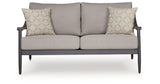 Ocean Beach Outdoor Sofa and Loveseat with Coffee Table in Gray from Ashley Furniture - Luna Furniture