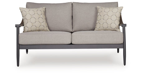 Ocean Beach Gray Outdoor Loveseat with Cushion from Ashley Furniture - Luna Furniture