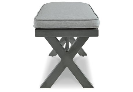 Elite Park Gray Outdoor Bench with Cushion from Ashley Furniture - Luna Furniture