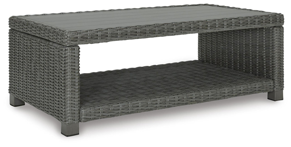 Elite Park Gray Outdoor Loveseat with Coffee Table from Ashley Furniture - Luna Furniture