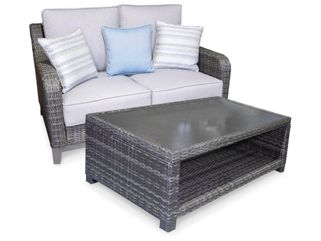 Elite Park Gray Outdoor Loveseat with Coffee Table from Ashley - Luna Furniture
