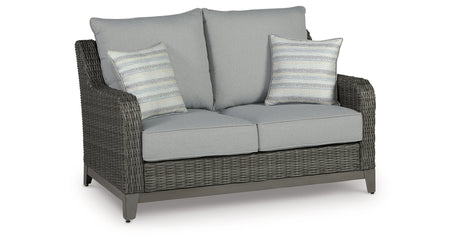 Elite Park Gray Outdoor Loveseat with Cushion from Ashley - Luna Furniture