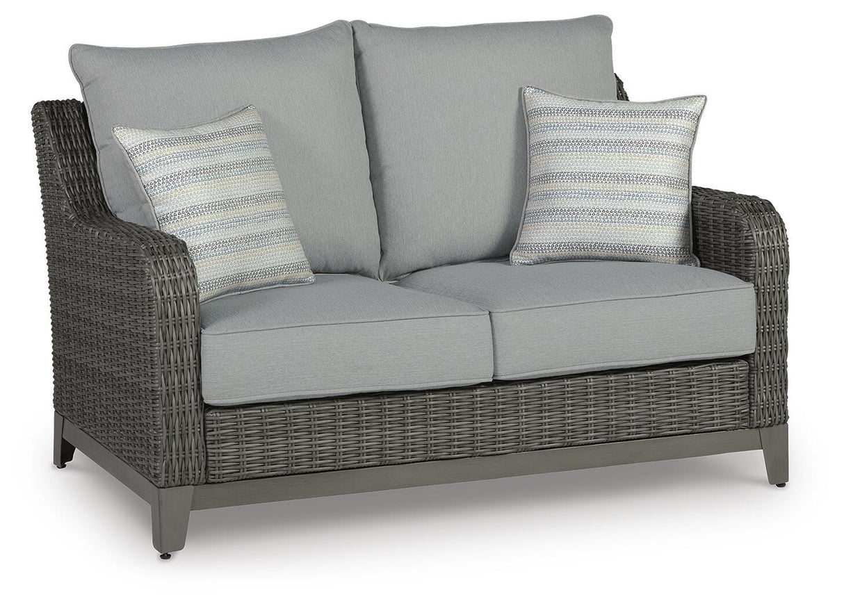 Elite Park Gray Outdoor Loveseat with Coffee Table from Ashley Furniture - Luna Furniture