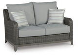 Elite Park Gray Outdoor Loveseat with Coffee Table from Ashley Furniture - Luna Furniture