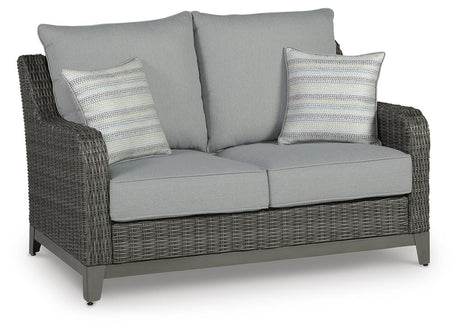 Elite Park Gray Outdoor Loveseat with Coffee Table from Ashley - Luna Furniture