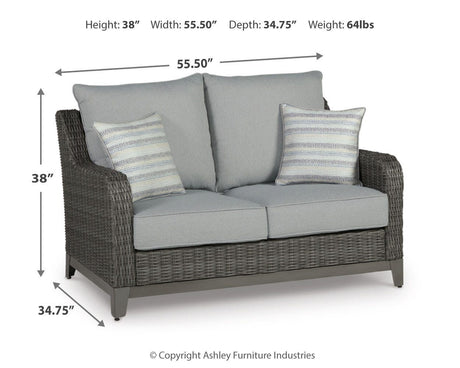 Elite Park Gray Outdoor Loveseat with Coffee Table from Ashley - Luna Furniture
