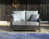 Elite Park Gray Outdoor Loveseat with Coffee Table from Ashley Furniture - Luna Furniture