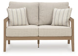 Hallow Creek Driftwood Outdoor Loveseat with Cushion from Ashley Furniture - Luna Furniture