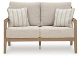 Hallow Creek Driftwood Outdoor Loveseat with Cushion from Ashley Furniture - Luna Furniture