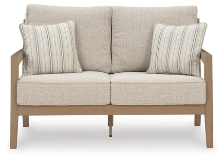 Hallow Creek Driftwood Outdoor Loveseat with Cushion from Ashley Furniture - Luna Furniture