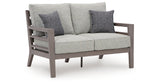 Hillside Barn Gray/Brown Outdoor Loveseat with Cushion from Ashley Furniture - Luna Furniture
