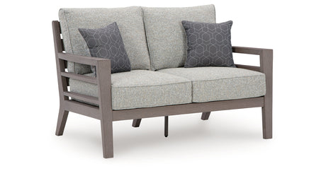 Hillside Barn Gray/Brown Outdoor Loveseat with Cushion from Ashley Furniture - Luna Furniture