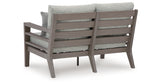 Hillside Barn Gray/Brown Outdoor Loveseat with Cushion from Ashley Furniture - Luna Furniture