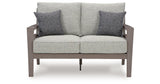 Hillside Barn Gray/Brown Outdoor Loveseat with Cushion from Ashley Furniture - Luna Furniture