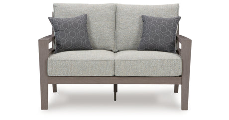 Hillside Barn Gray/Brown Outdoor Loveseat with Cushion from Ashley Furniture - Luna Furniture