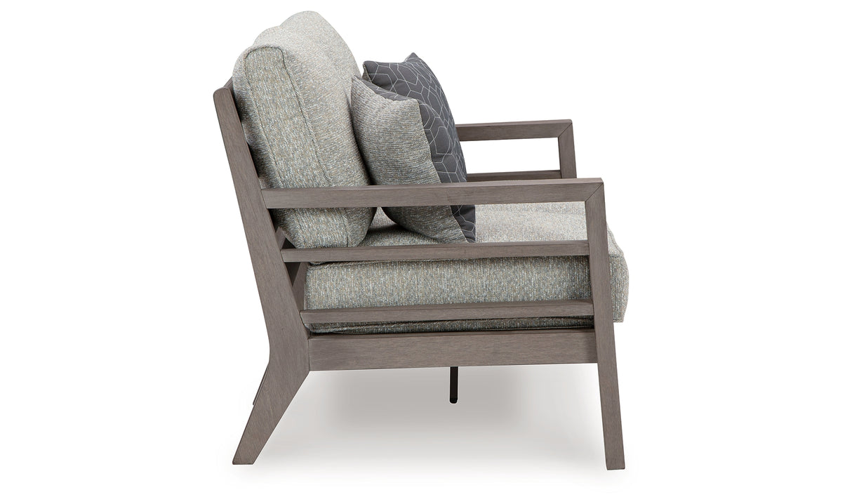 Hillside Barn Gray/Brown Outdoor Loveseat with Cushion from Ashley Furniture - Luna Furniture