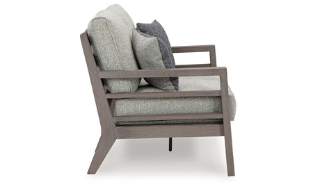 Hillside Barn Gray/Brown Outdoor Loveseat with Cushion from Ashley Furniture - Luna Furniture