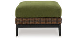 Horizon Hall Brown/Green Outdoor Ottoman with Cushion from Ashley Furniture - Luna Furniture