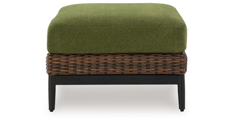 Horizon Hall Brown/Green Outdoor Ottoman with Cushion from Ashley - Luna Furniture