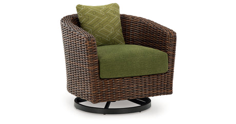 Horizon Hall Brown/Green Outdoor Swivel Lounge Chair with Cushion from Ashley - Luna Furniture