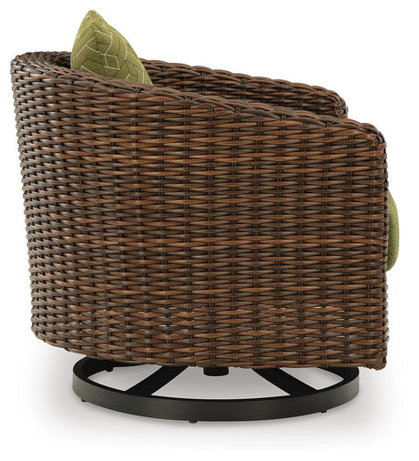 Horizon Hall Brown/Green Outdoor Sofa, 2 Lounge Chairs and 2 Ottomans from Ashley - Luna Furniture