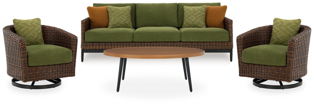 Horizon Hall Outdoor Sofa, 2 Lounge Chairs, Ottoman and Coffee Table from Ashley Furniture - Luna Furniture