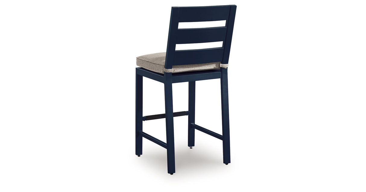 East Beach Outdoor Fire Pit Bar Table and 4 Barstools in Navy Blue/Driftwood from Ashley Furniture - Luna Furniture
