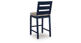 East Beach Outdoor Fire Pit Bar Table and 4 Barstools in Navy Blue/Driftwood from Ashley Furniture - Luna Furniture