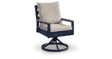 East Beach Blue Outdoor Swivel Chair with Cushion (Set of 2) from Ashley Furniture - Luna Furniture