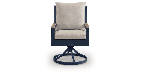East Beach Blue Outdoor Swivel Chair with Cushion (Set of 2) from Ashley Furniture - Luna Furniture