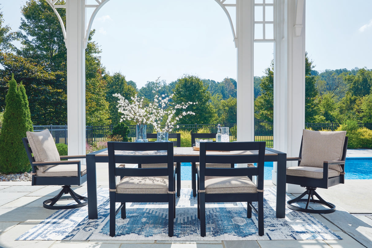 East Beach Outdoor Dining Table and 6 Chairs in Navy Blue/Driftwood from Ashley Furniture - Luna Furniture