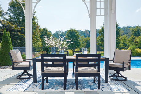 East Beach Outdoor Dining Table and 6 Chairs in Navy Blue/Driftwood from Ashley Furniture - Luna Furniture