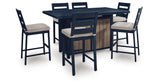 East Beach Outdoor Fire Pit Table and 6 Barstools in Navy Blue/Driftwood from Ashley Furniture - Luna Furniture