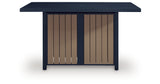 East Beach Outdoor Fire Pit Bar Table and 4 Barstools in Navy Blue/Driftwood from Ashley Furniture - Luna Furniture