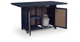 East Beach Outdoor Fire Pit Bar Table and 4 Barstools in Navy Blue/Driftwood from Ashley Furniture - Luna Furniture