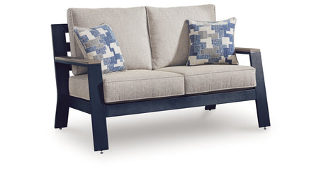 East Beach Outdoor Sofa and Loveseat in Navy Blue/Driftwood from Ashley - Luna Furniture