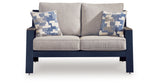 East Beach Outdoor Sofa and Loveseat in Navy Blue/Driftwood from Ashley Furniture - Luna Furniture