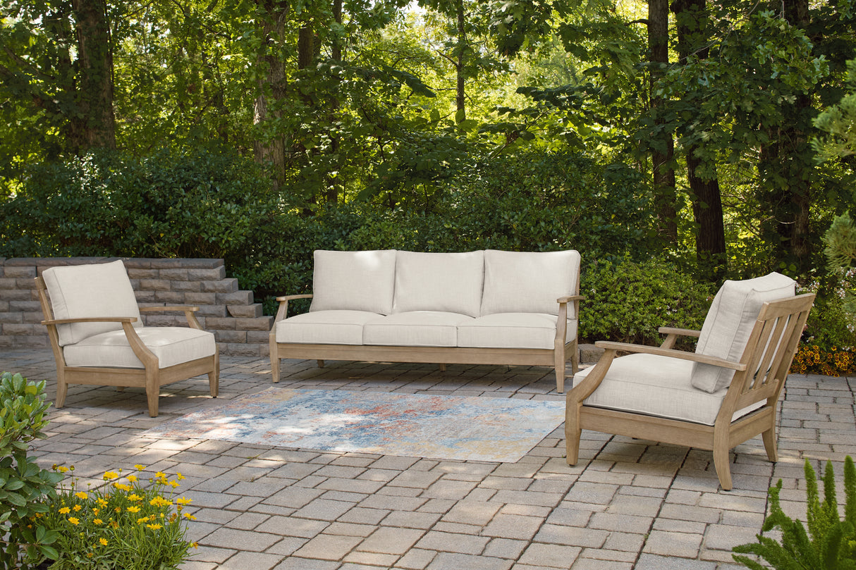 Carter Hall Outdoor Sofa with 2 Lounge Chairs and Coffee Table in Beige from Ashley - Luna Furniture