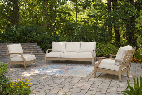 Carter Hall Outdoor Sofa with 2 Lounge Chairs and Coffee Table in Beige from Ashley - Luna Furniture