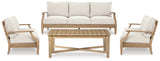 Carter Hall Outdoor Sofa with 2 Lounge Chairs and Coffee Table in Beige from Ashley - Luna Furniture